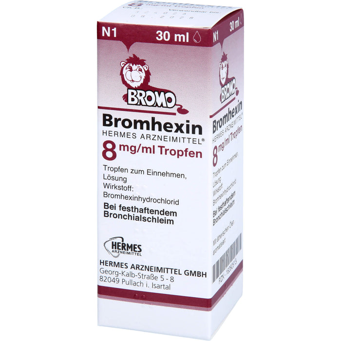 HERMES ARZNEIMITTEL Bromhexin 8 mg / ml Tropfen bei festhaftendem Bronchialschleim, 30 ml Solution