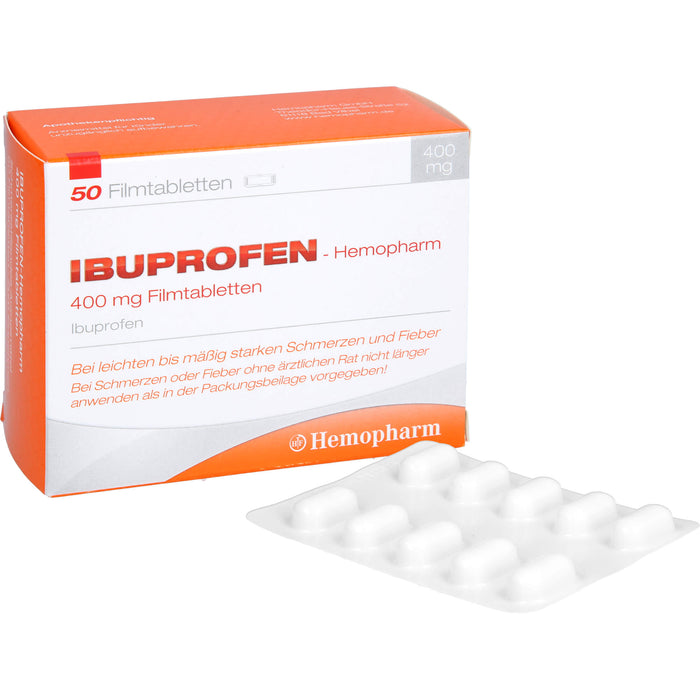 Ibuprofen-Hemopharm 400 mg Filmtabletten  bei leichten bis mäßig starken Schmerzen und Fieber, 50 pcs. Tablets