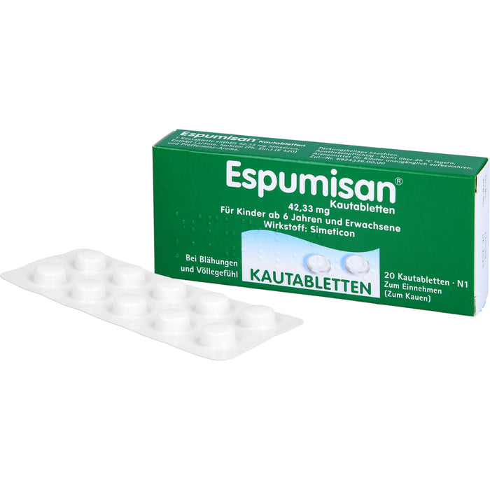 Espumisan 42,33 mg Kautabletten bei Blähungen und Völlegefühl, 20 pc Tablettes