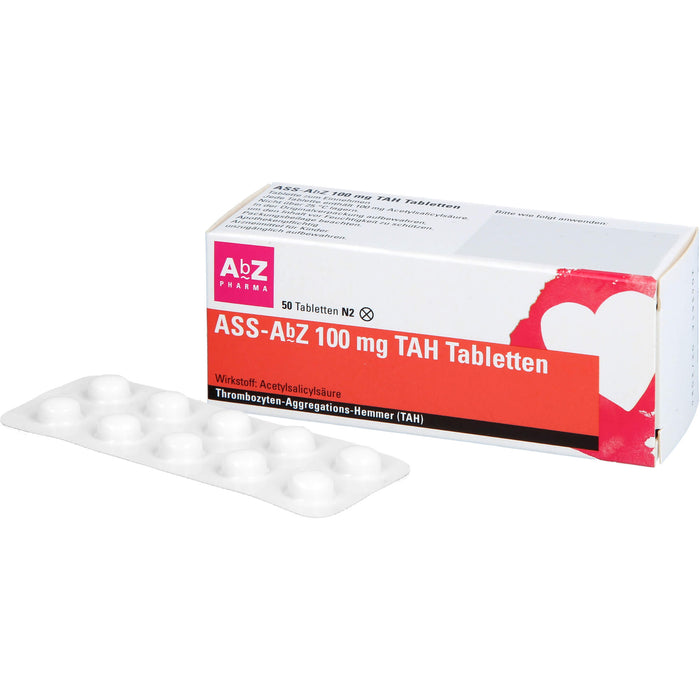 ASS-AbZ 100 mg TAH Tabletten beugt u.a. der Enstehung von Blutgerinsseln vor, 50 pcs. Tablets