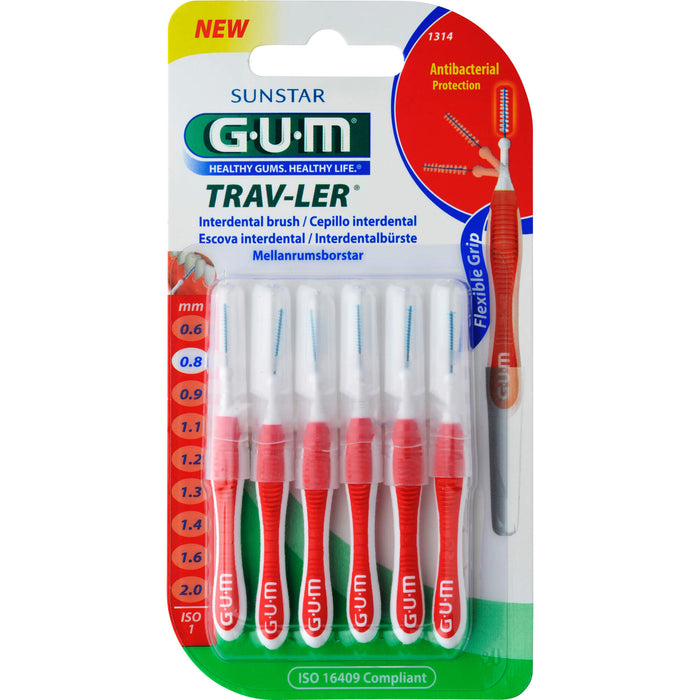 GUM TRAV-LER rot Kerze 0,8 mm antibakterielle Interdentalbürsten, 5 pcs. Interdental brushes