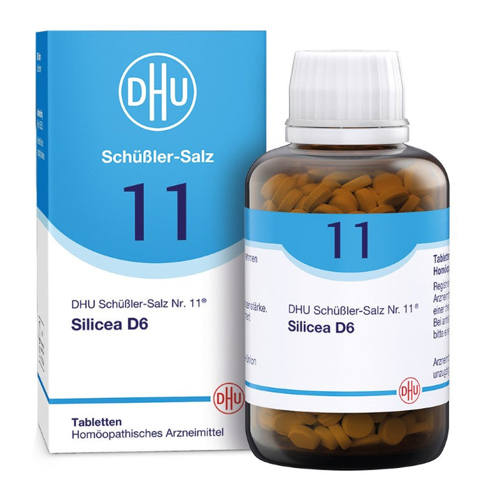 DHU Schüßler-Salz Nr. 11 Silicea D6 – Das Mineralsalz der Haare, der Haut und des Bindegewebes – das Original – umweltfreundlich im Arzneiglas, 900 pc Tablettes