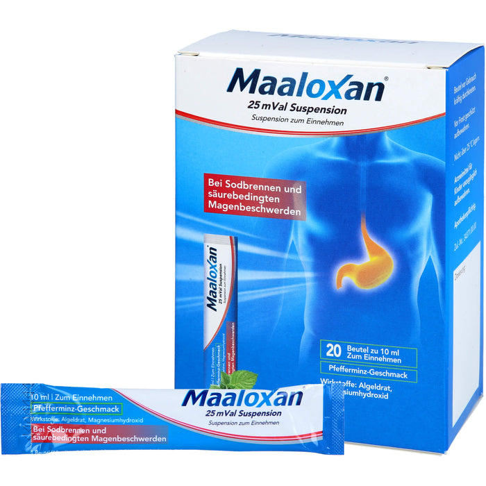 Maaloxan 25 mVal Suspension Pfefferminz bei Sodbrennen, 20 pcs. Sachets